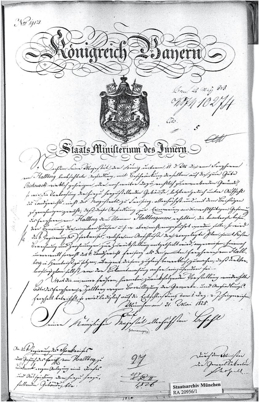 Urkunde vom 21. Mai 1828  des Staats Ministerium des Inneren